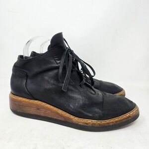 Zero Maria Cornejo Pina Black Leather Lace Up Wedge Ankle Nappa Boots Size 39.5